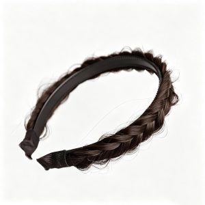 Dark Brown Fishbone Braided Headband with Wavy Hair Design