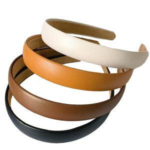 4 Pack Wide Leather Headbands for Women and Girls Non Slip Solid Color Hair Bands