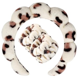 Plush Spa Headband and Wristband Set with Soft Padded Construction