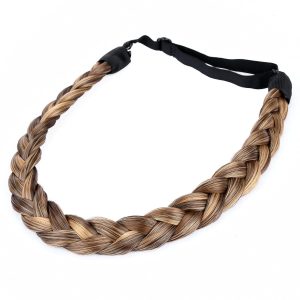 0.7 Inch Thin 2 Strand Fishtail Braided Headband with Synthetic Hair and Elastic Stretch