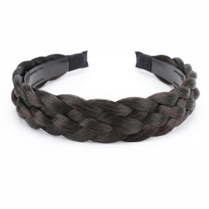 Brown Twist Braided Wig Headband with Wide Hoop and Stretch Hairpiece