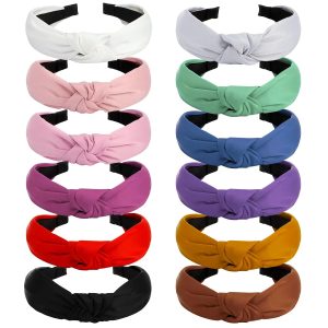 12 Pack Satin Covered Wide Knotted Headbands in Black and White