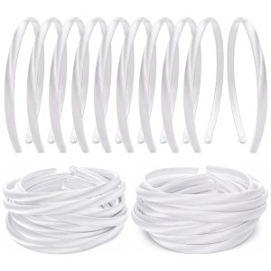 20 Pieces Plain White Satin Covered Hard Headbands for Women and Girls