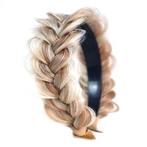 Wide Braided Headband with Teeth and Mixed Tone Synthetic Hair Plaited Design