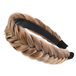 Wide Braided Headband with Teeth and Messy Synthetic Hair Plaiting