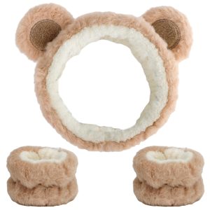 Soft Coral Fleece Face Wash Headband with Bear Ear Design