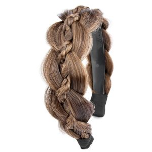 Wide Fishtail Braided Headband with Teeth Synthetic Hair Plaited Hairpiece for Women and Girls