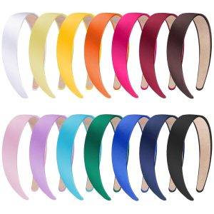 14 Pieces Satin Covered Headbands in Assorted Colors for Women and Girls