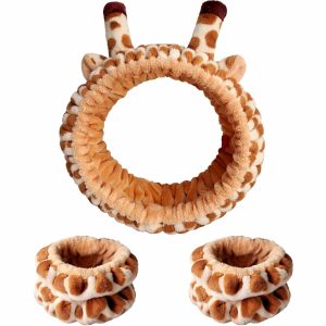 Giraffe Ear Spa Headband and Wristband Set for Face Washing and Skincare