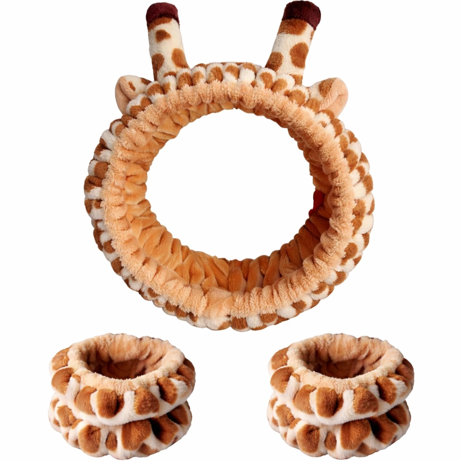 Giraffe Ear Spa Headband and Wristband Set for Face Washing and Skincare