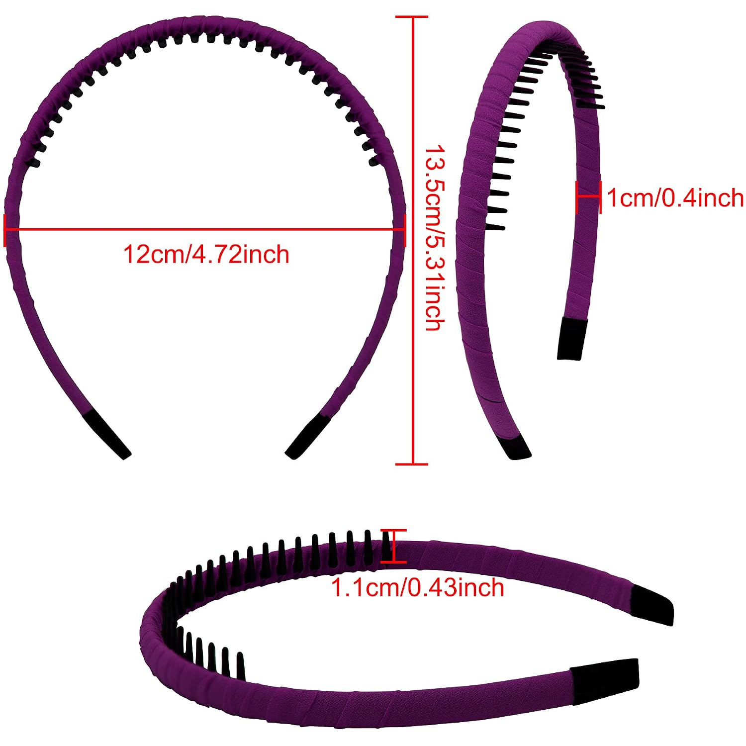 12 Pieces Non Slip Plastic Headbands with Teeth for Women and Girls - Image 2
