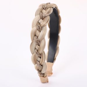 3 Strand Wide Fishtail Braided Headband with Teeth and Synthetic Hair Plaiting