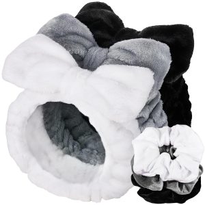 6 Pieces Bow Spa Headbands and Hair Scrunchies for Face Washing