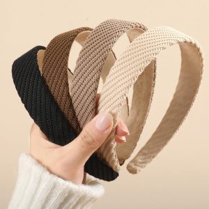 4 Pieces Chunky Knitted Wide Headbands with Soft Non Slip Fabric