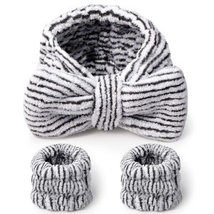 3 Pieces Spa Headband and Wristband Set with Light Stripe Pattern