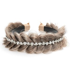 Wide Fishtail Braided Headband with Crystal Detail Elastic Non Slip Hair Hoop