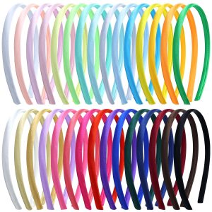 30 Pieces Thin Satin Covered Plastic Headbands in Assorted Colors